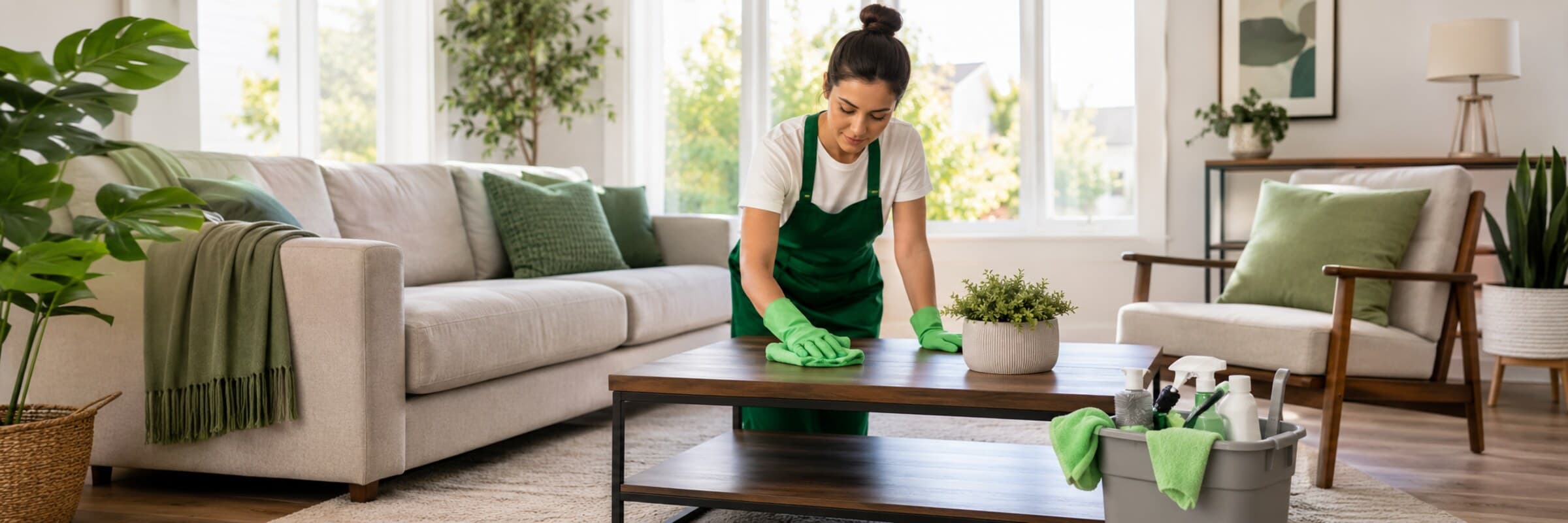Cleaning work on a job in daylight