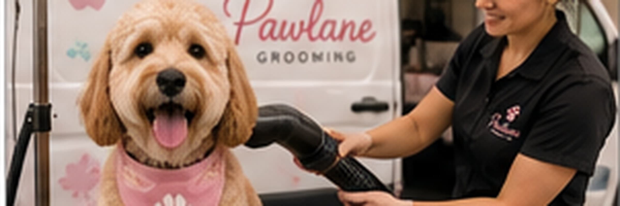 Pet grooming work on a job in daylight